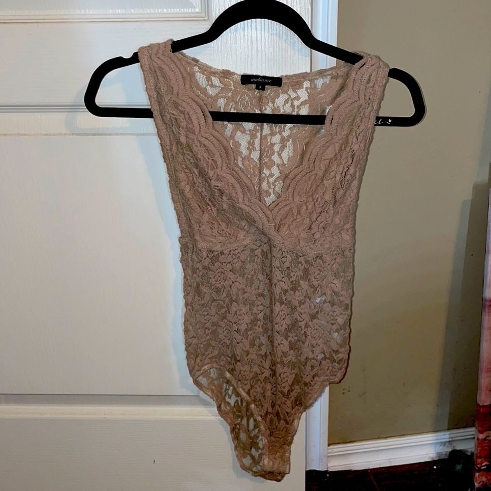 Nude/Tan flower lace onesie
